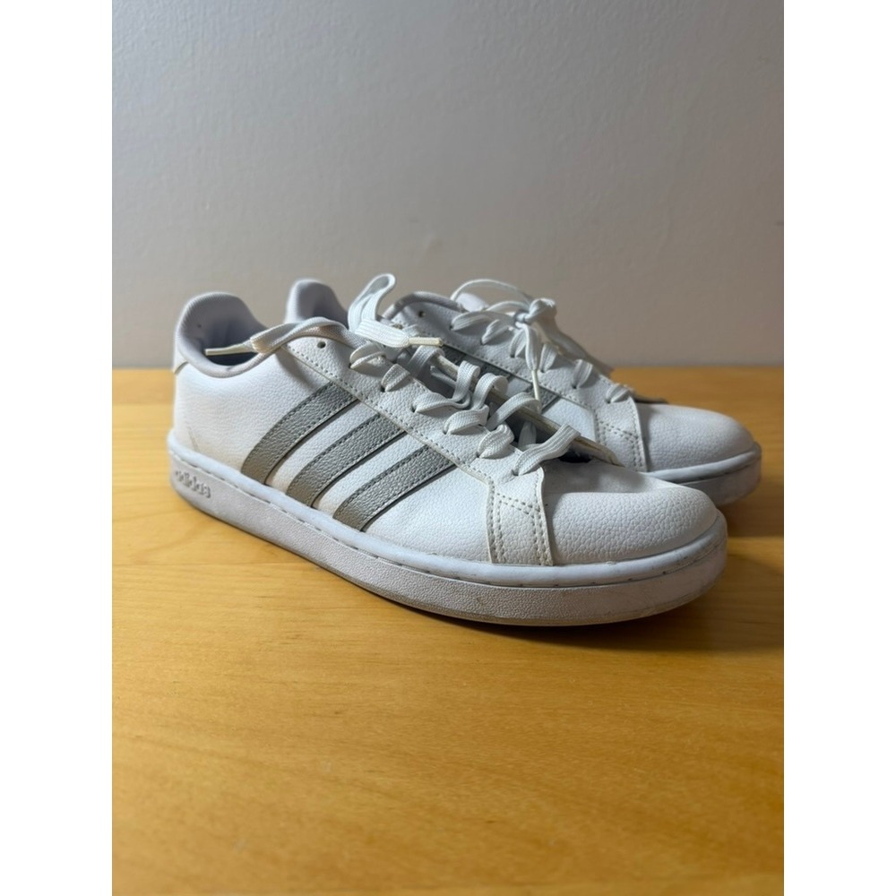Adidas Grand Court White Silver Metallic Sneakers F36485 Womens 10 Mens 8.5